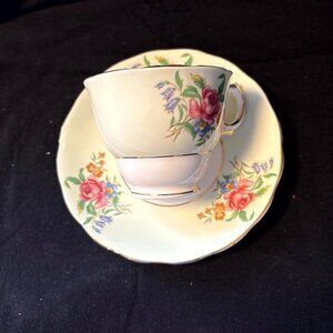 Colclough China Cup and Saucer - Red & Blue Flowers